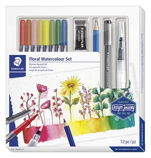 Staedtler Floral Design Journey watercolor set with watercolors, 12 colors.
